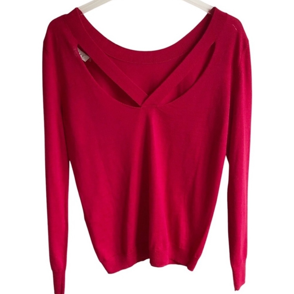 Sandro Paris Wool Cashmere Blend Cutout Neck Sweater Ruby Red Size 2 NWT - Picture 9 of 9